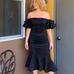 Bardot Frill Midi Fishtail Scuba Dress